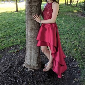 Red high low prom dress
